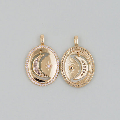 Gold Oval Moon Charms,18K Gold Filled Oval Pendant,Moon Charm Bracelet Necklace for DIY Jewelry Making Supply