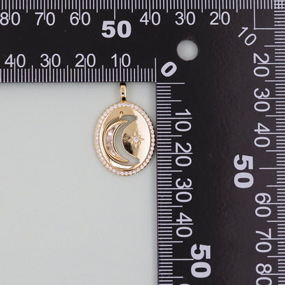 Gold Oval Moon Charms,18K Gold Filled Oval Pendant,Moon Charm Bracelet Necklace for DIY Jewelry Making Supply