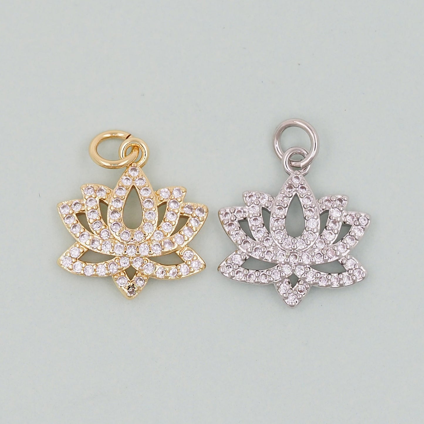 Gold Lotus Charms,18K Gold Filled meditation Pendant,Silver lotus Charm Bracelet Necklace for DIY Jewelry Making Supply