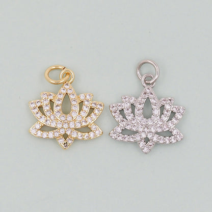 Gold Lotus Charms,18K Gold Filled meditation Pendant,Silver lotus Charm Bracelet Necklace for DIY Jewelry Making Supply