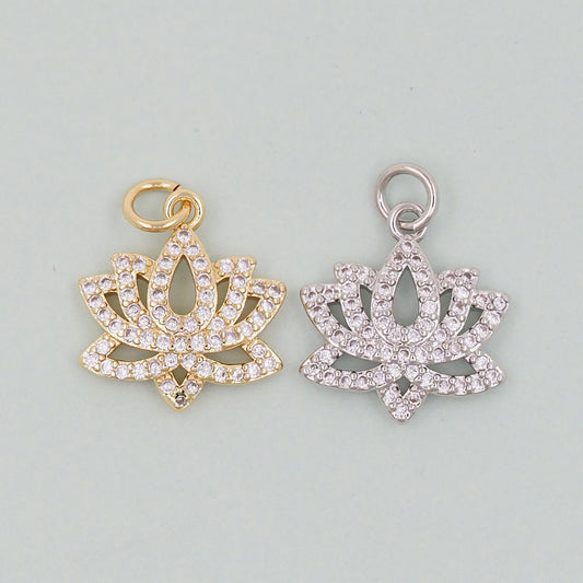 Gold Lotus Charms,18K Gold Filled meditation Pendant,Silver lotus Charm Bracelet Necklace for DIY Jewelry Making Supply