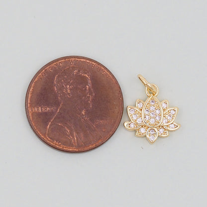 Gold Lotus Charms,18K Gold Filled meditation Pendant,Silver lotus Charm Bracelet Necklace for DIY Jewelry Making Supply