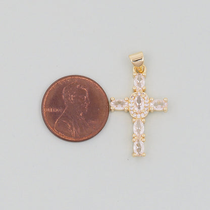 Gold Cross Charms,18K Gold Filled CZ Cross Pendant,Silver Religious Charm Bracelet Necklace for DIY Jewelry Making Supply