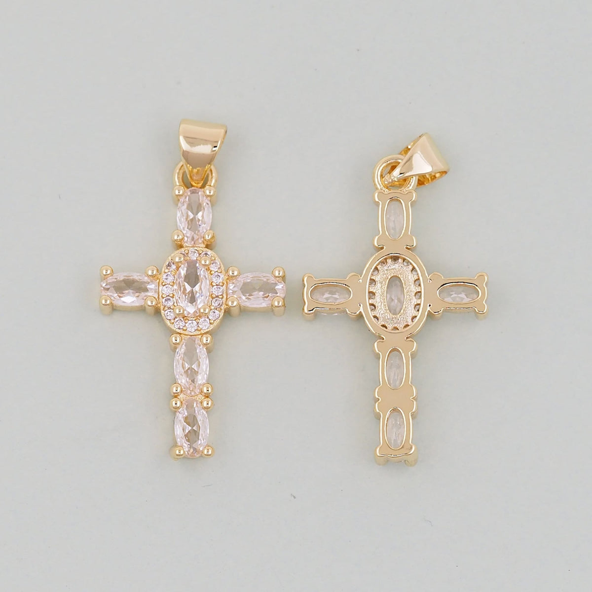Gold Cross Charms,18K Gold Filled CZ Cross Pendant,Silver Religious Charm Bracelet Necklace for DIY Jewelry Making Supply