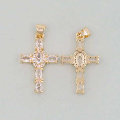 Gold Cross Charms,18K Gold Filled CZ Cross Pendant,Silver Religious Charm Bracelet Necklace for DIY Jewelry Making Supply