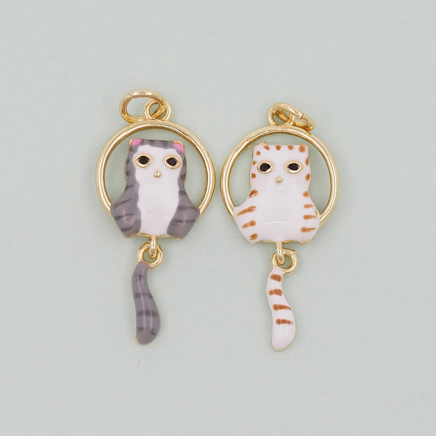 Gold Cat Charms,18K Gold Filled Cat Pendant,cute enamel Charm Bracelet Necklace for DIY Jewelry Making Supply