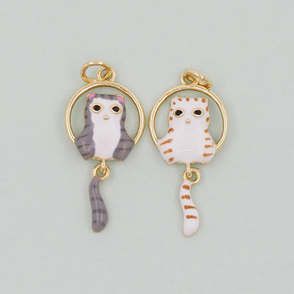 Gold Cat Charms,18K Gold Filled Cat Pendant,cute enamel Charm Bracelet Necklace for DIY Jewelry Making Supply