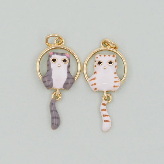 Gold Cat Charms,18K Gold Filled Cat Pendant,cute enamel Charm Bracelet Necklace for DIY Jewelry Making Supply