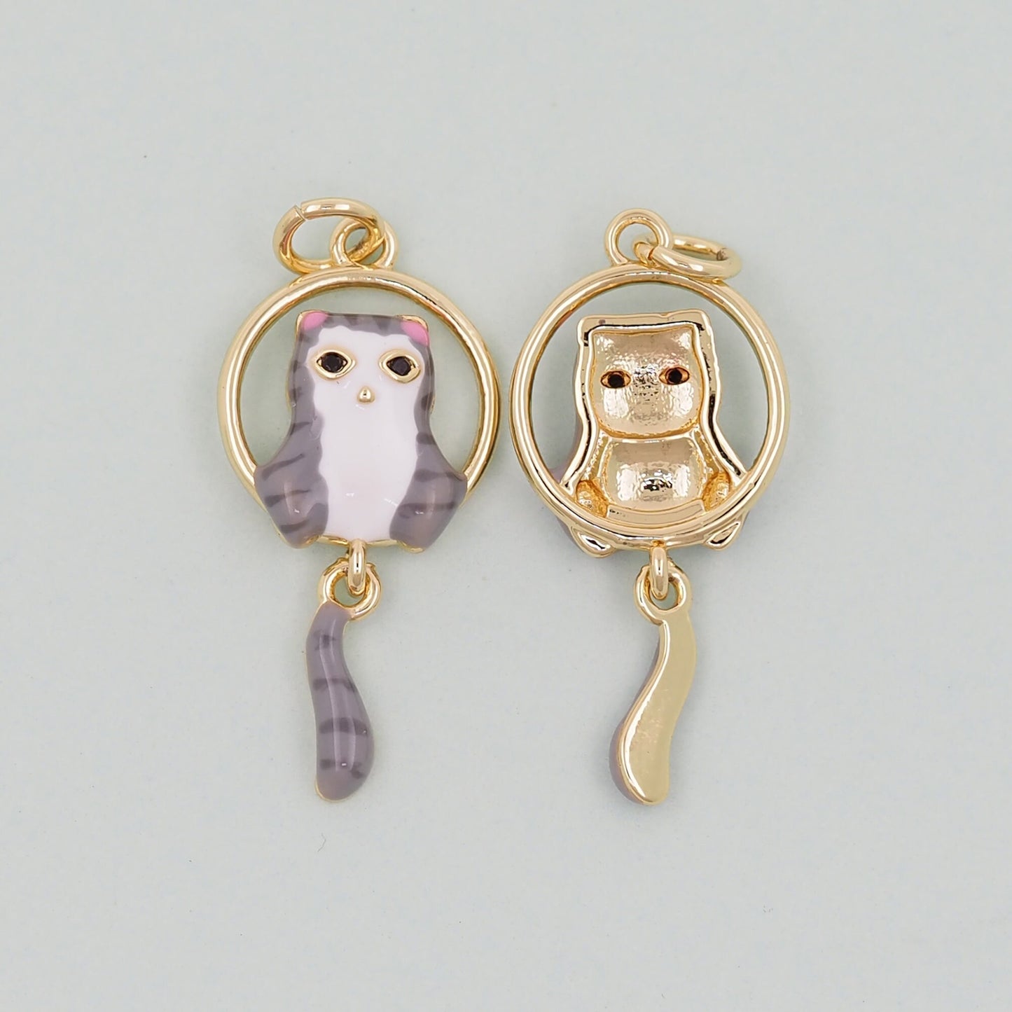Gold Cat Charms,18K Gold Filled Cat Pendant,cute enamel Charm Bracelet Necklace for DIY Jewelry Making Supply