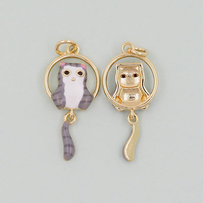Gold Cat Charms,18K Gold Filled Cat Pendant,cute enamel Charm Bracelet Necklace for DIY Jewelry Making Supply