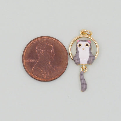 Gold Cat Charms,18K Gold Filled Cat Pendant,cute enamel Charm Bracelet Necklace for DIY Jewelry Making Supply