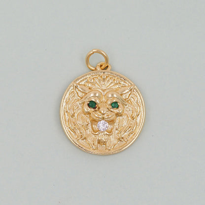 Gold lion head Charms,18K Gold Filled Round Coin Pendant,geometry Charm Bracelet Necklace for DIY Jewelry Making Supply
