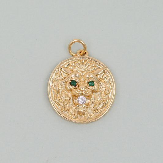 Gold lion head Charms,18K Gold Filled Round Coin Pendant,geometry Charm Bracelet Necklace for DIY Jewelry Making Supply