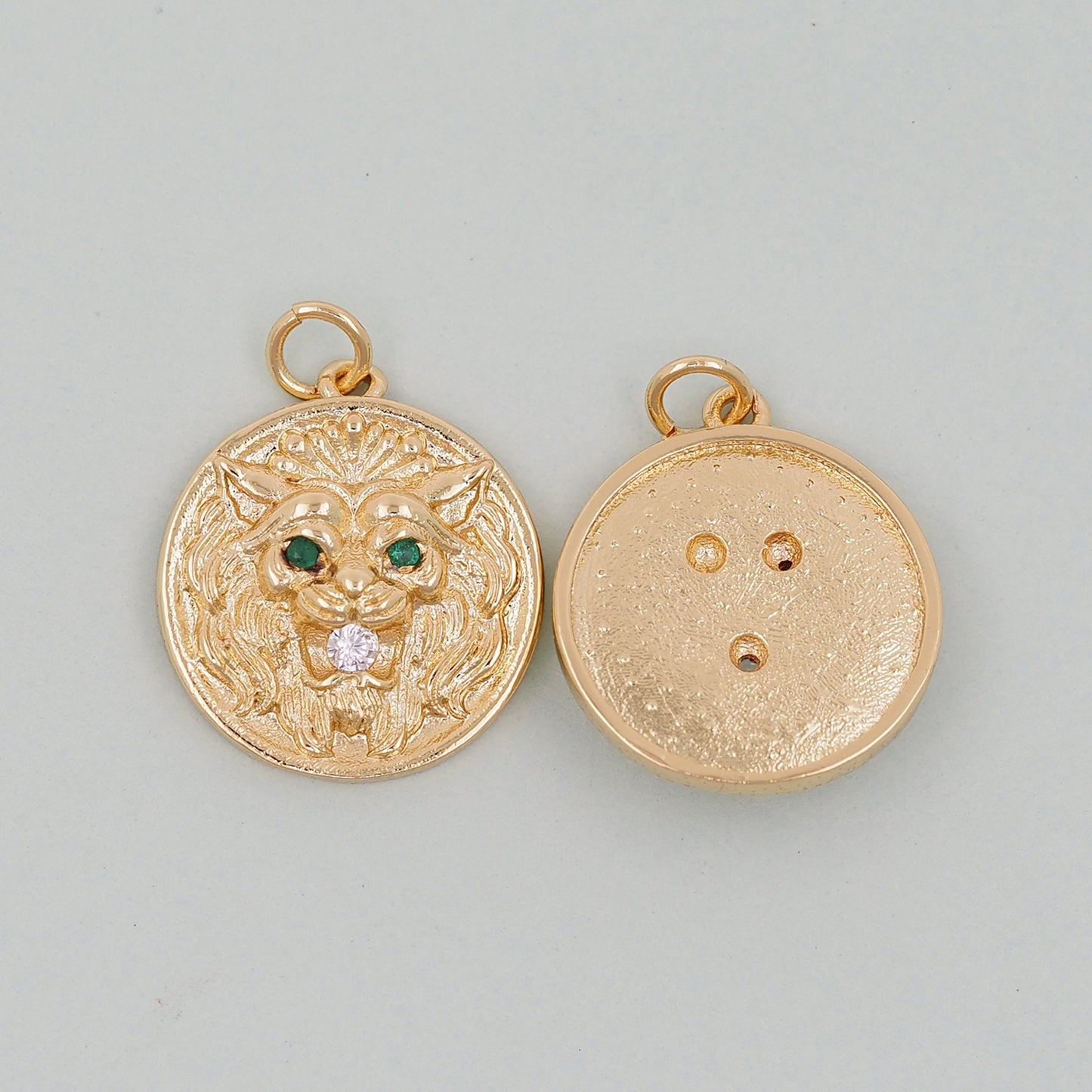 Gold lion head Charms,18K Gold Filled Round Coin Pendant,geometry Charm Bracelet Necklace for DIY Jewelry Making Supply