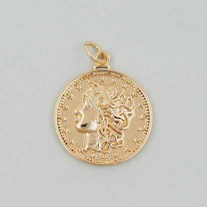 Gold Geometry Charms,18K Gold Filled Round Coin Pendant,geometry Charm Bracelet Necklace for DIY Jewelry Making Supply