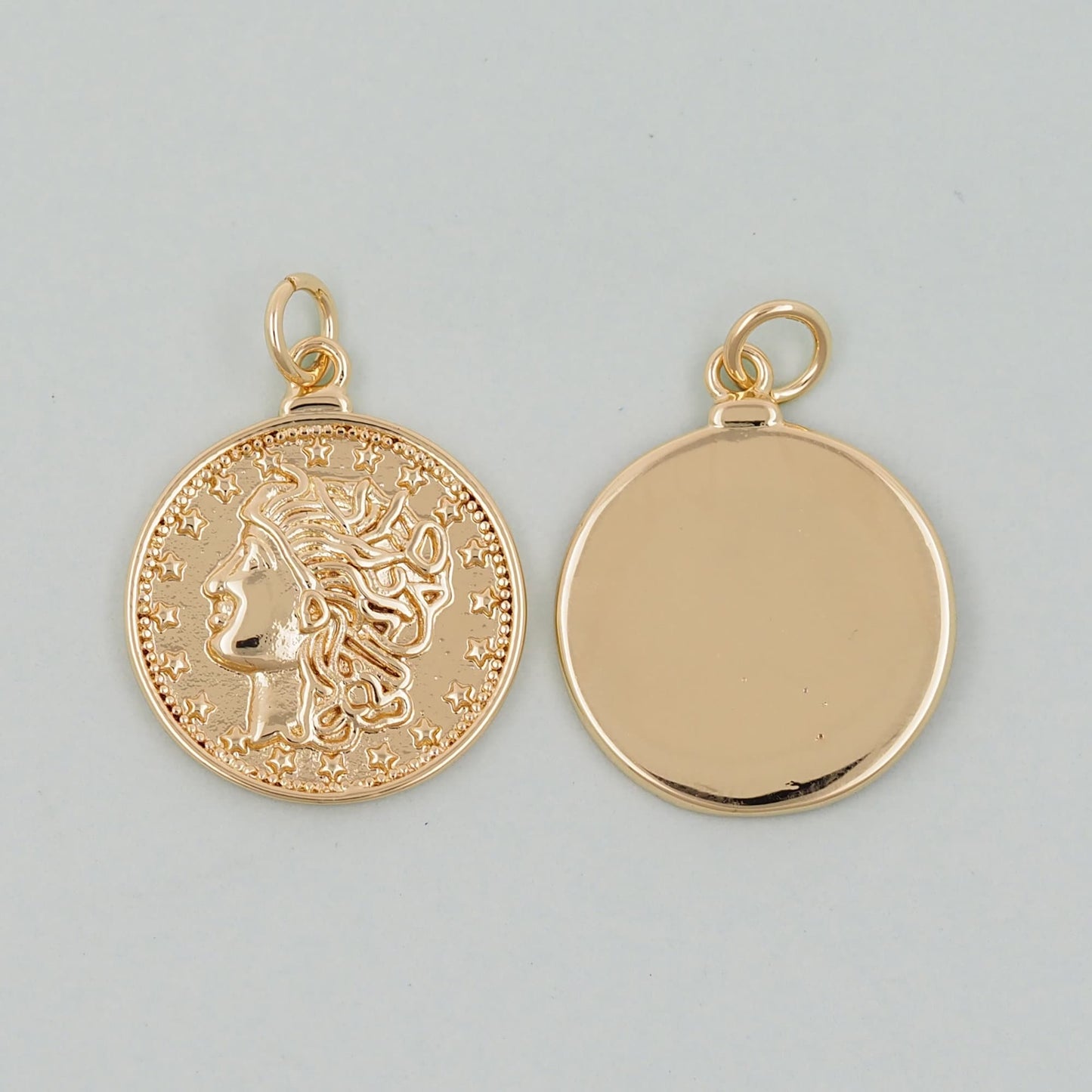 Gold Geometry Charms,18K Gold Filled Round Coin Pendant,geometry Charm Bracelet Necklace for DIY Jewelry Making Supply