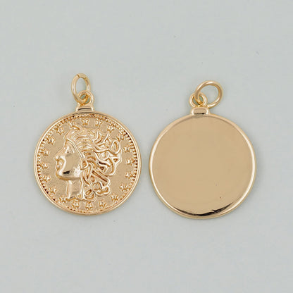 Gold Geometry Charms,18K Gold Filled Round Coin Pendant,geometry Charm Bracelet Necklace for DIY Jewelry Making Supply