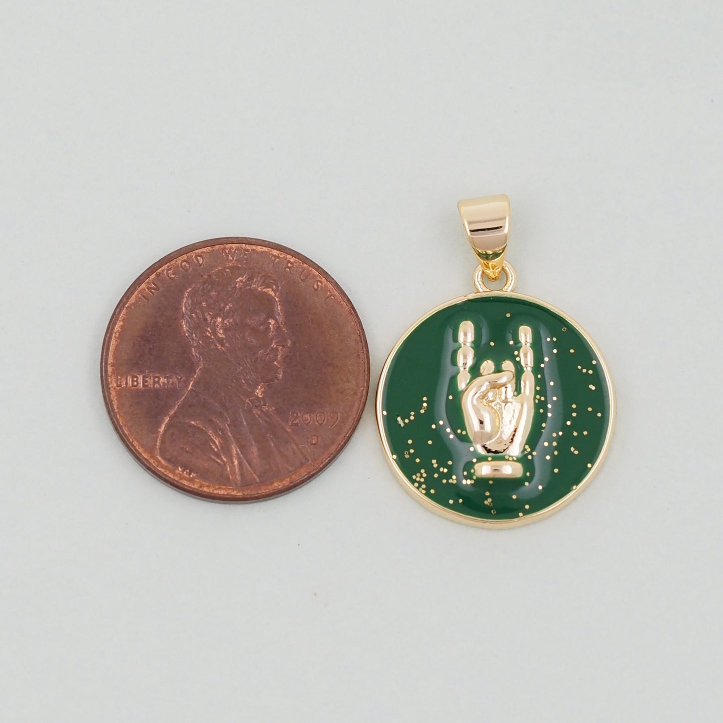 Gold gesture Charms,18K Gold Filled Round Coin Hand Pendant,Hand Charm Bracelet Necklace for DIY Jewelry Making Supply