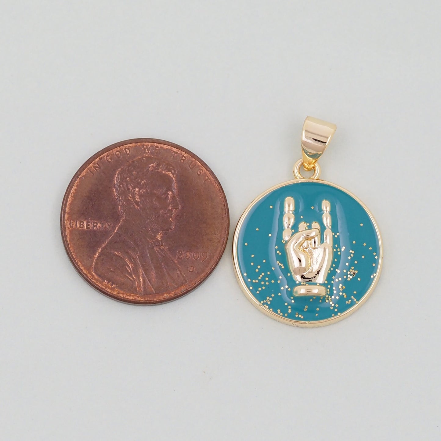 Gold gesture Charms,18K Gold Filled Round Coin Hand Pendant,Hand Charm Bracelet Necklace for DIY Jewelry Making Supply