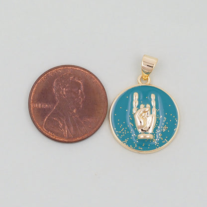 Gold gesture Charms,18K Gold Filled Round Coin Hand Pendant,Hand Charm Bracelet Necklace for DIY Jewelry Making Supply