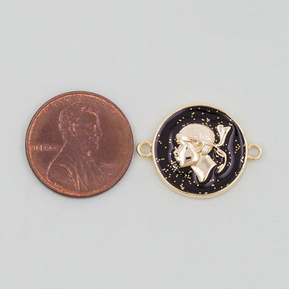 Gold Geometry Enamel connector Charms,18K Gold Filled Round Coin Pendant,geometry Charm Bracelet Necklace for DIY Jewelry Mak