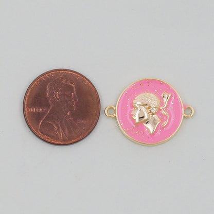 Gold Geometry Enamel connector Charms,18K Gold Filled Round Coin Pendant,geometry Charm Bracelet Necklace for DIY Jewelry Making Supply