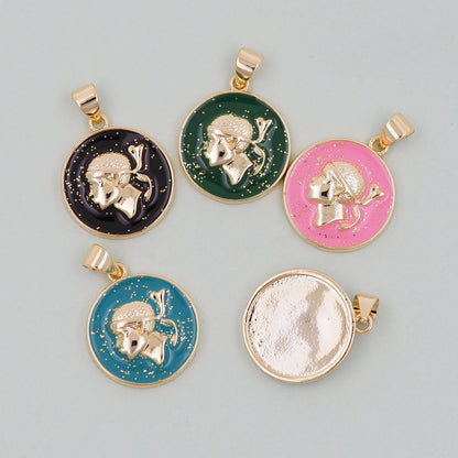 Gold Geometry Enamel Charms,18K Gold Filled Round Coin Pendant,geometry Charm Bracelet Necklace for DIY Jewelry Making Supply