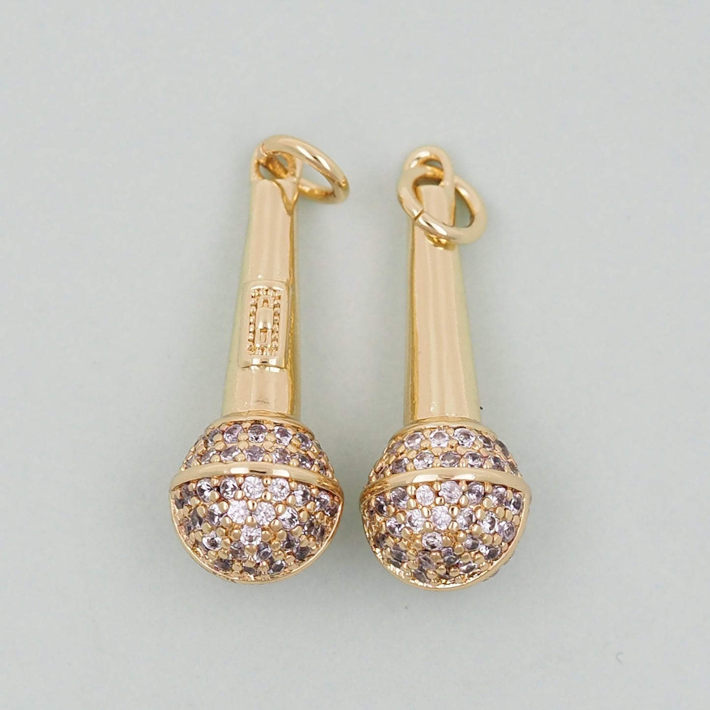 Gold Microphone Charms,18K Gold Filled CZ microphone Pendant,microphone Charm Bracelet Necklace for DIY Jewelry Making Supply
