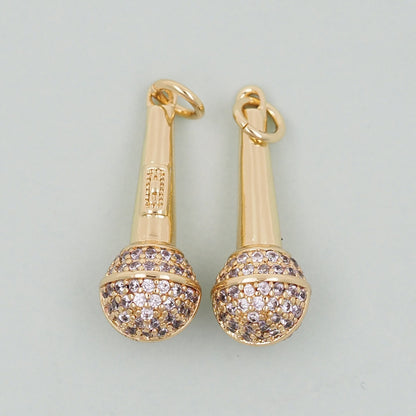 Gold Microphone Charms,18K Gold Filled CZ microphone Pendant,microphone Charm Bracelet Necklace for DIY Jewelry Making Supply
