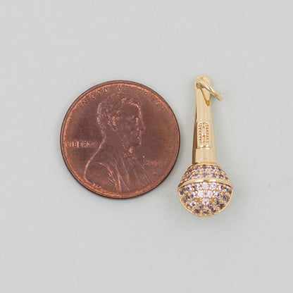 Gold Microphone Charms,18K Gold Filled CZ microphone Pendant,microphone Charm Bracelet Necklace for DIY Jewelry Making Supply