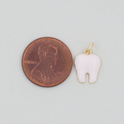 Gold Enamel Teeth Charms,18K Gold Filled Teeth Pendant,Teeth Charm Bracelet Necklace for DIY Jewelry Making Supply