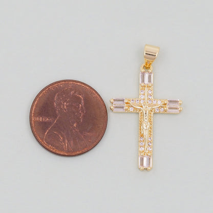 Gold Cross Charms,18K Gold Filled CZ turquoise Cross Pendant,Religious Jesus Charm Bracelet Necklace for DIY Jewelry Making Supply
