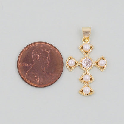 Gold Cross Charms,18K Gold Filled CZ Cross Pendant,Religious Charm Bracelet Necklace for DIY Jewelry Making Supply