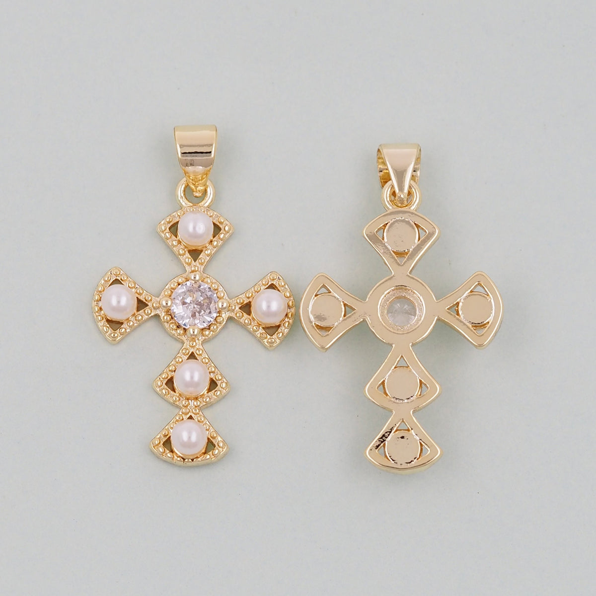Gold Cross Charms,18K Gold Filled CZ Cross Pendant,Religious Charm Bracelet Necklace for DIY Jewelry Making Supply