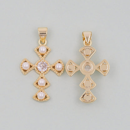 Gold Cross Charms,18K Gold Filled CZ Cross Pendant,Religious Charm Bracelet Necklace for DIY Jewelry Making Supply