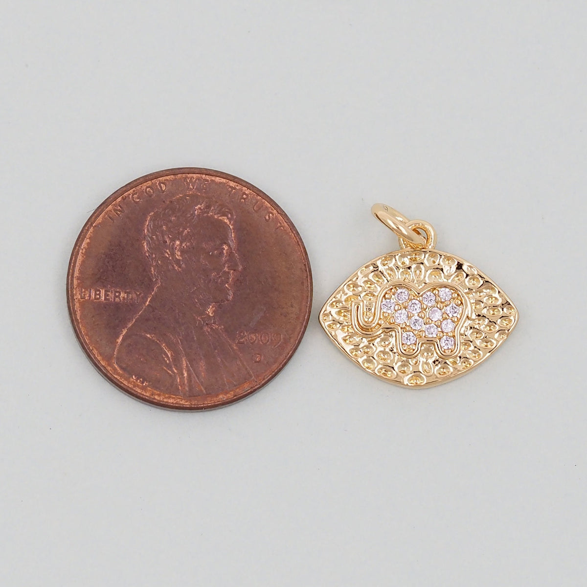 Gold Oval Elephant Charms,18K Gold Filled CZ Elephant Pendant,Elephant Charm Bracelet Necklace for DIY Jewelry Making Supply