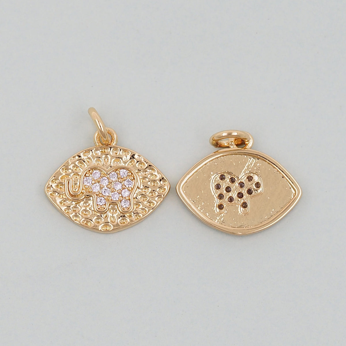 Gold Oval Elephant Charms,18K Gold Filled CZ Elephant Pendant,Elephant Charm Bracelet Necklace for DIY Jewelry Making Supply