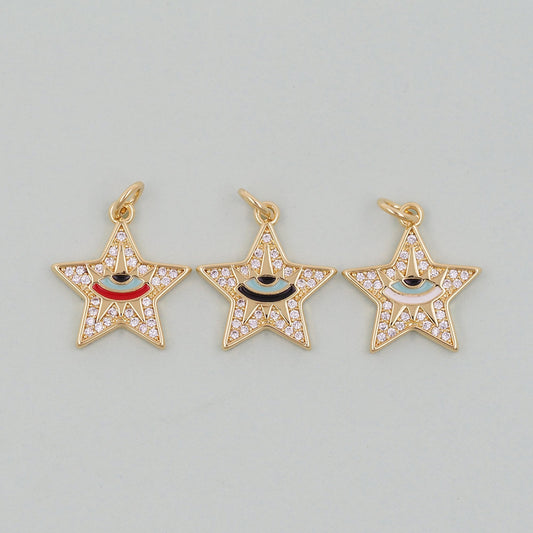 Gold Star Evil Eye Charms,18K Gold Filled CZ Micro Pave Star Pendant,Tiny Star Charm Bracelet Necklace for DIY Jewelry Making Supply