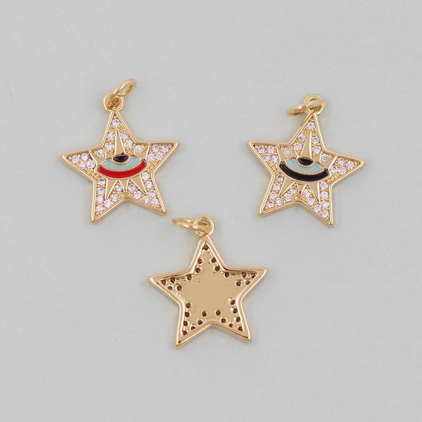 Gold Star Evil Eye Charms,18K Gold Filled CZ Micro Pave Star Pendant,Tiny Star Charm Bracelet Necklace for DIY Jewelry Making Supply