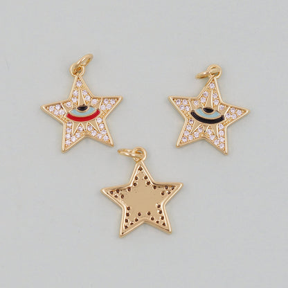 Gold Star Evil Eye Charms,18K Gold Filled CZ Micro Pave Star Pendant,Tiny Star Charm Bracelet Necklace for DIY Jewelry Making Supply