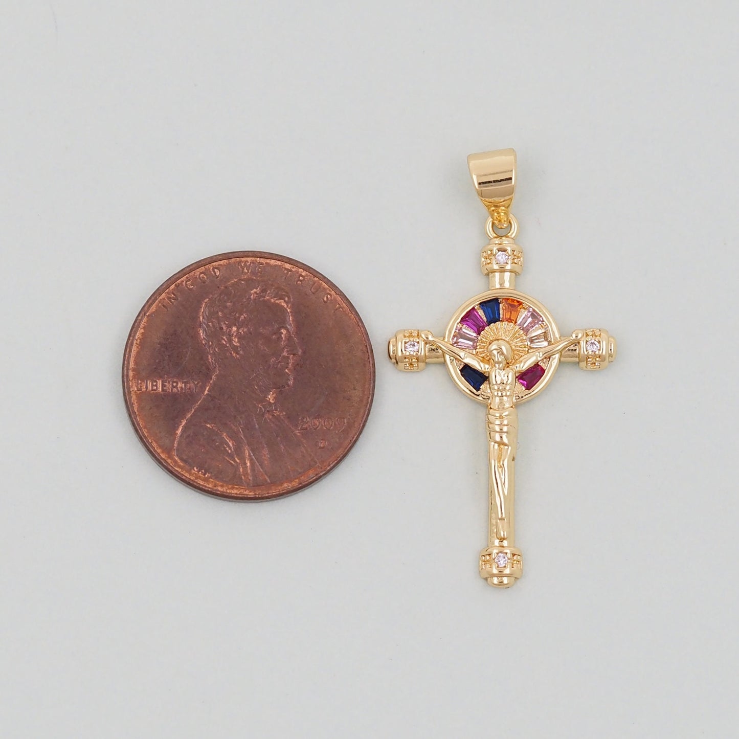 Gold Cross Charms,18K Gold Filled CZ Cross Pendant,Religious Jesus Charm Bracelet Necklace for DIY Jewelry Making Supply