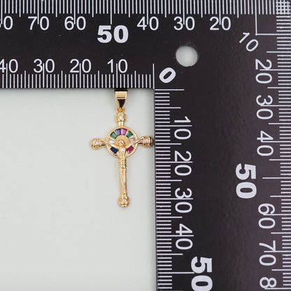 Gold Cross Charms,18K Gold Filled CZ Cross Pendant,Religious Jesus Charm Bracelet Necklace for DIY Jewelry Making Supply
