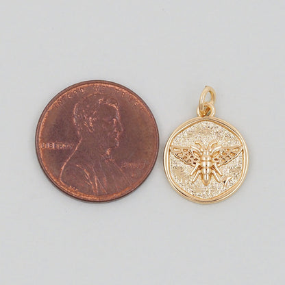 Gold Bee Charms,18K Gold Filled Coin Bee Pendant,Bee Charm Bracelet Necklace for DIY Jewelry Making Supply