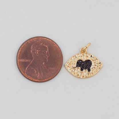 Gold Oval Elephant Charms,18K Gold Filled CZ Elephant Pendant,Elephant Charm Bracelet Necklace for DIY Jewelry Making Supply