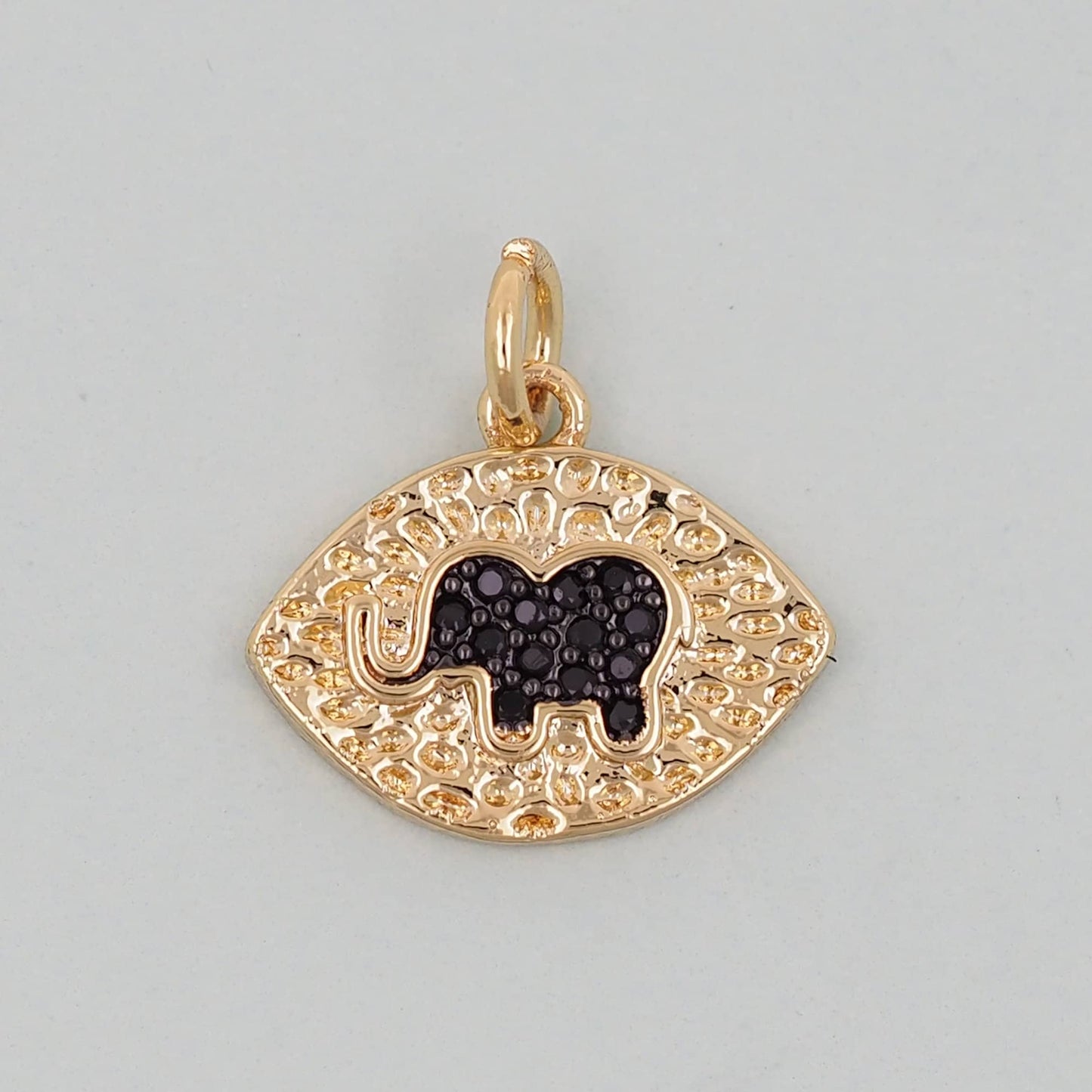 Gold Oval Elephant Charms,18K Gold Filled CZ Elephant Pendant,Elephant Charm Bracelet Necklace for DIY Jewelry Making Supply