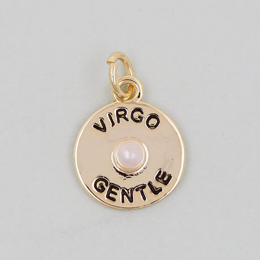 Gold Round Charms,18K Gold Filled Round Coin Pendant,Gentle Virgo Charm Bracelet Necklace for DIY Jewelry Making Supply