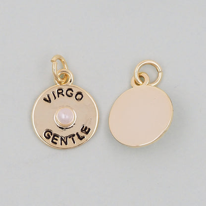 Gold Round Charms,18K Gold Filled Round Coin Pendant,Gentle Virgo Charm Bracelet Necklace for DIY Jewelry Making Supply