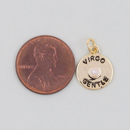 Gold Round Charms,18K Gold Filled Round Coin Pendant,Gentle Virgo Charm Bracelet Necklace for DIY Jewelry Making Supply