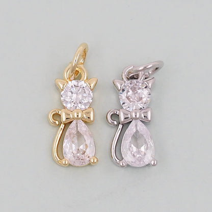 Gold Cat Charms,18K Gold Filled Cat Pendant,cute Charm Bracelet Necklace for DIY Jewelry Making Supply