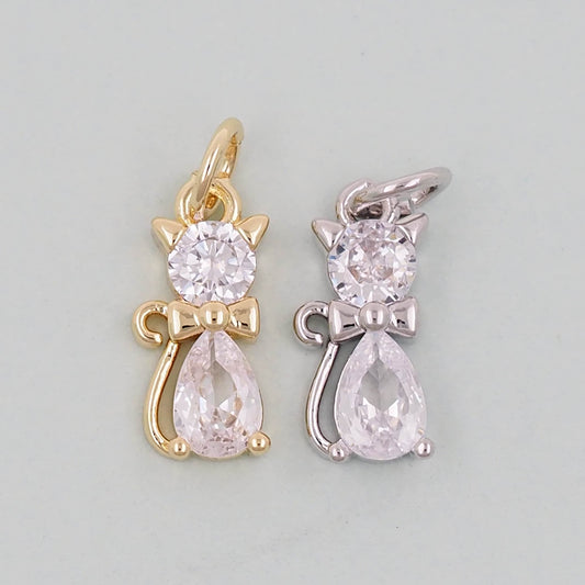 Gold Cat Charms,18K Gold Filled Cat Pendant,cute Charm Bracelet Necklace for DIY Jewelry Making Supply